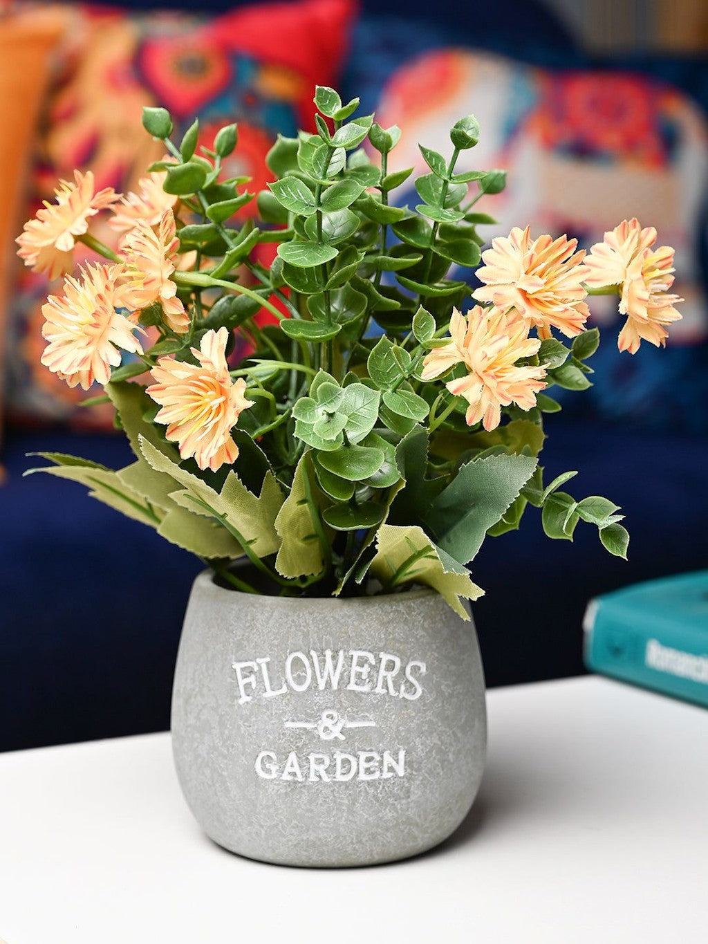 Yellow & Green Artificial Flower with Pot - Cylindrical Shape