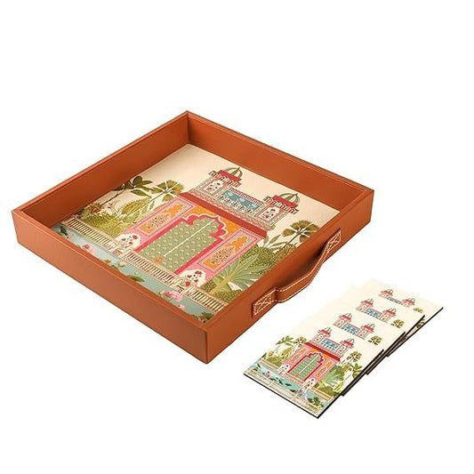 Wooden Tray For Serving-Free 4 Coasters-10 InchX15 Inch-Serving