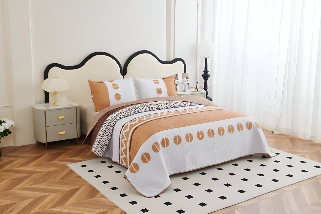 NESTLOOM 3 Pc Printed Bedcover With Bedsheet and Pillow Cover-Orange