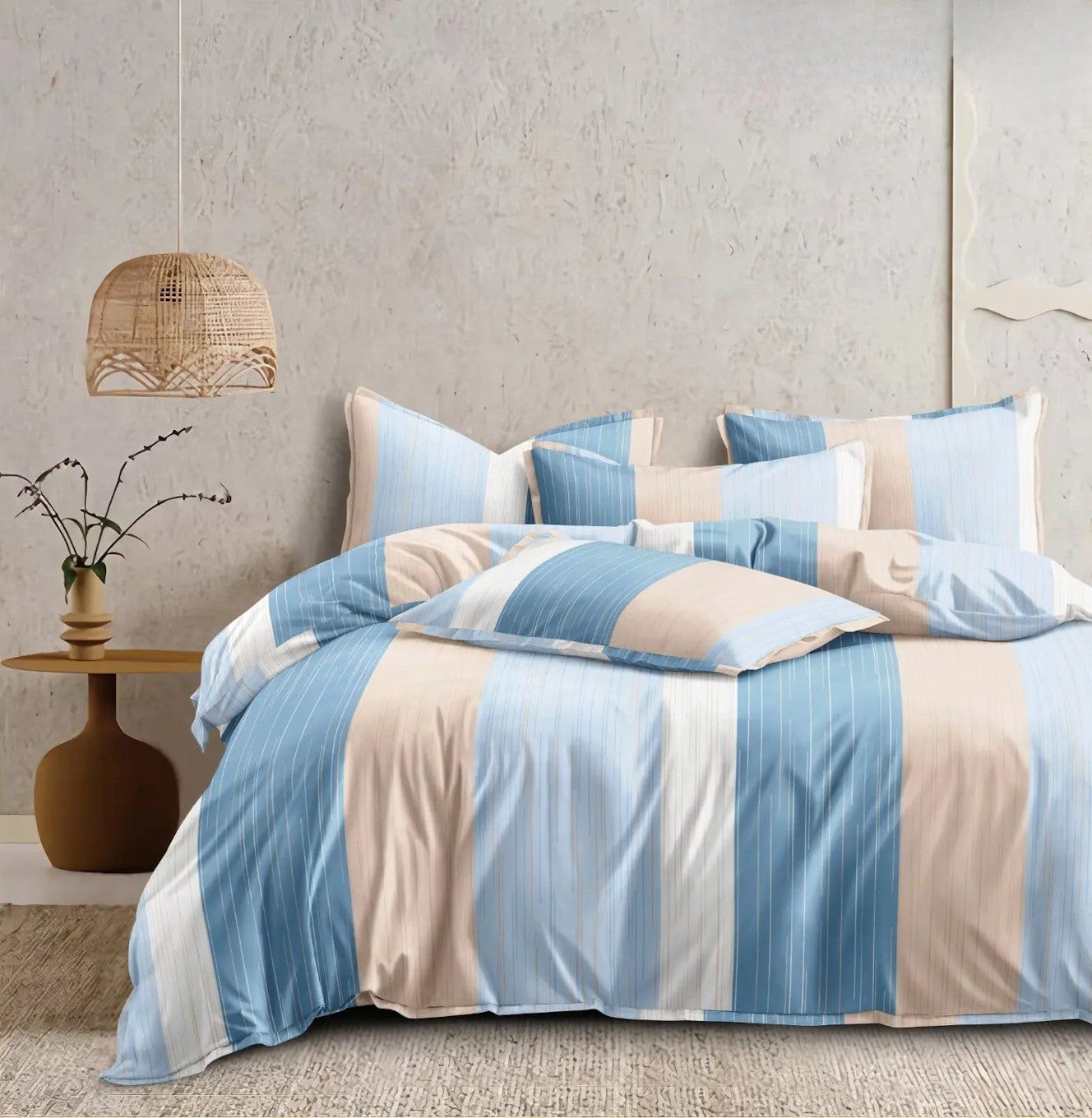 NESTLOOM King Size Fitted Bedsheet (Sky Blue)