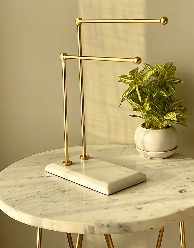 White Marble & Steel Hand Towel Stand