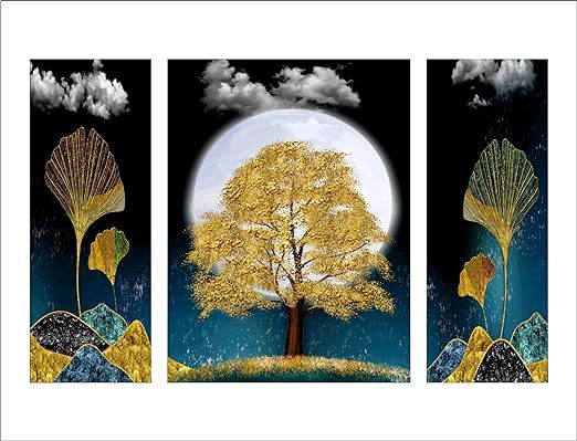 paintings Set of 3 Modern Art Tree MDF UV Textured Painting 12 Inch X