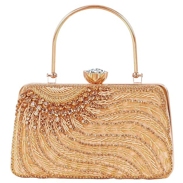 A.E Designer Embroidered Golden Bridal Clutch for Women | Traditional