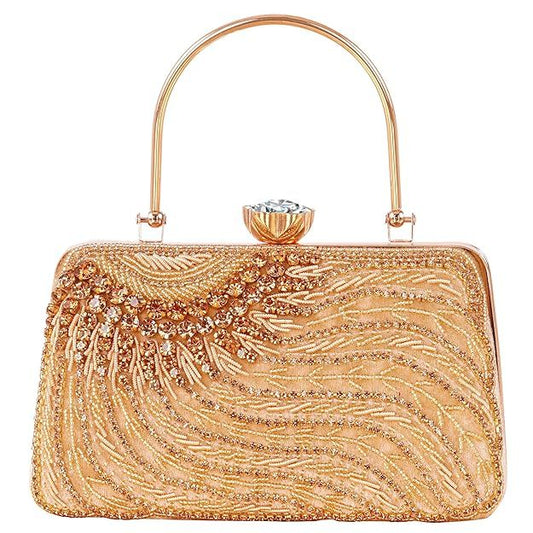 A.E Designer Embroidered Golden Bridal Clutch for Women | Traditional