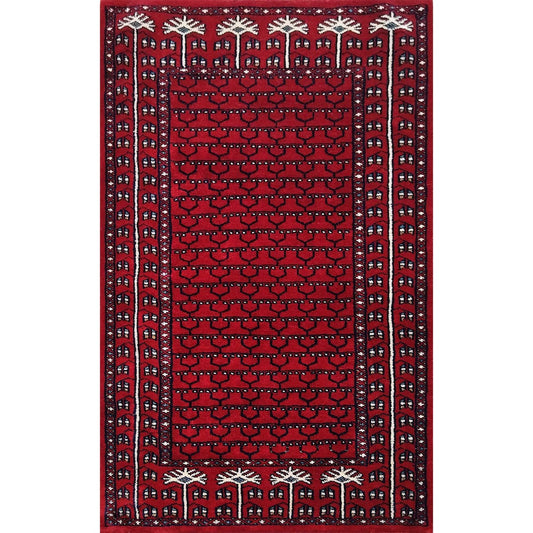 2.5×4 Feet Handmade Red Wool Carpet Tribal