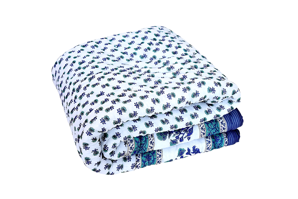 Beautiful Floral Print Blue Soft Cotton Blanket Color 2.2X2.5 M Size