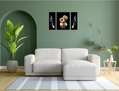 paintings Set of 3 Golden Vase Modern Art MDF UV Textured Painting 12