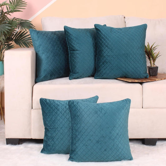 Single Side Quilted Velvet Cushion Cover Set of 5