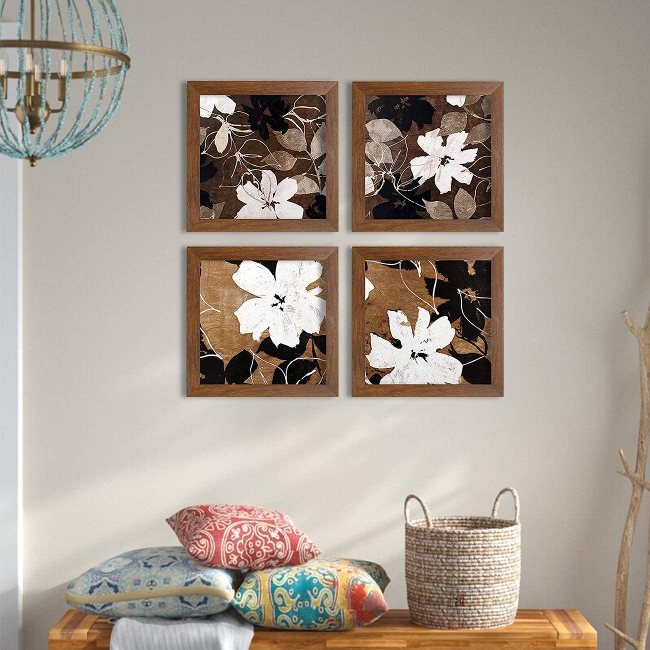 Flower Framed Painting for Room Decoration, Set of 4