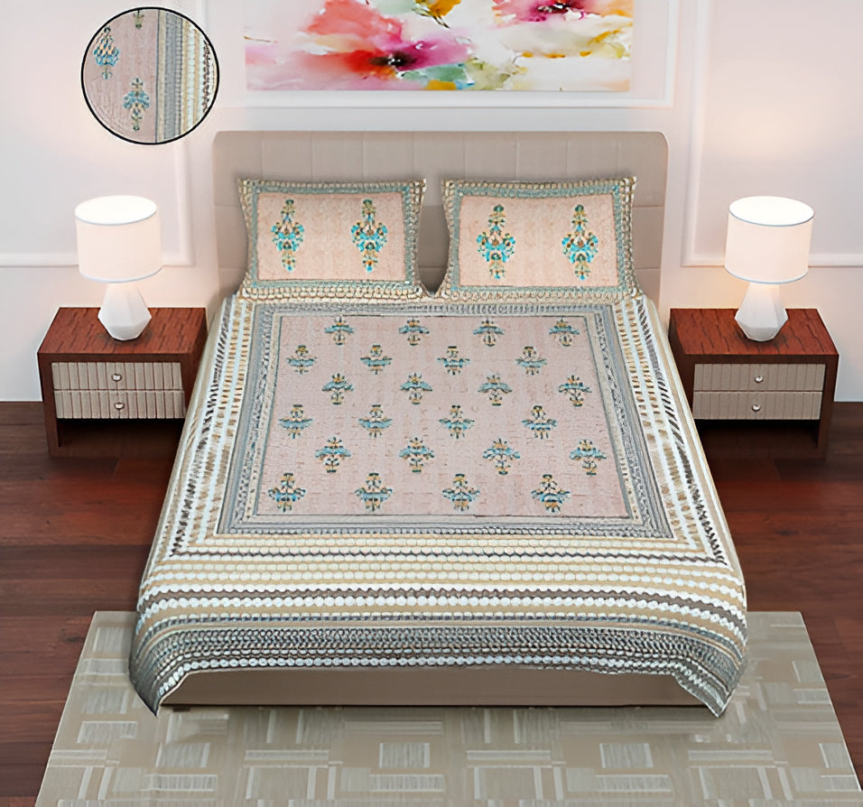 Cotton Geomatric Prints Flat Bedsheet-LIGHT BLUE