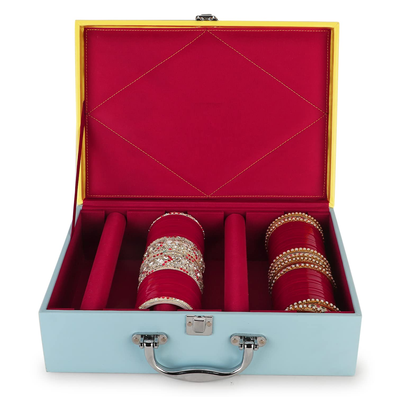 4 Rodes Wooden Bangle Box Organizer Case -LIGHT BLUE