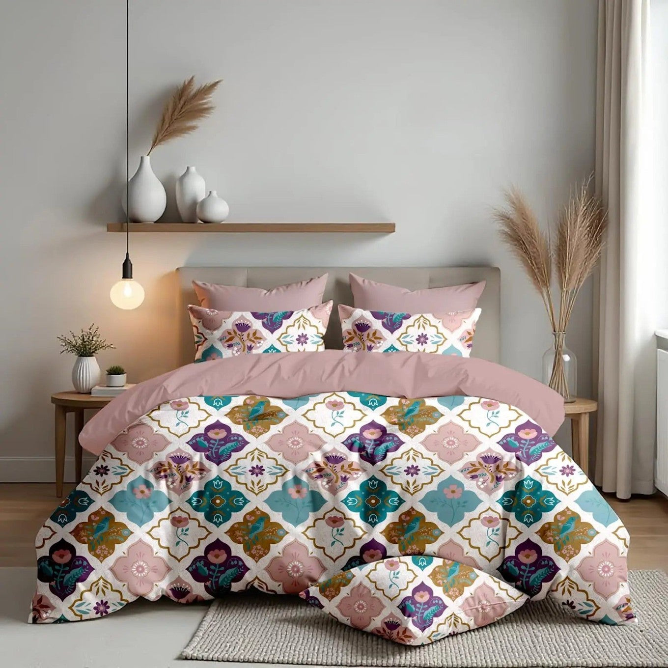 NESTLOOM Heavy Glace Cotton Bedsheet-Coral