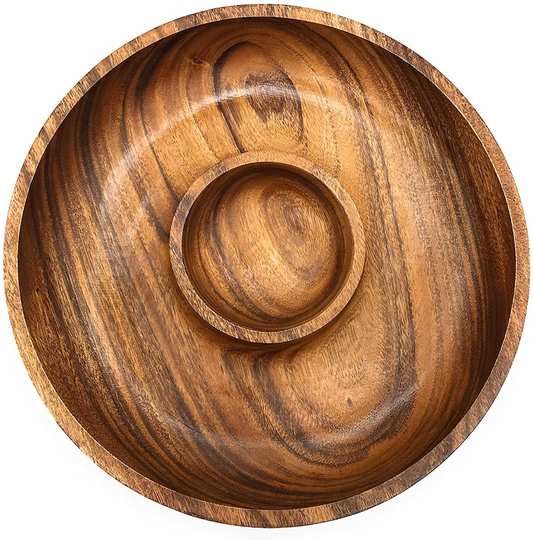 Handmade Wooden Chip and Dip Bowl Plate Tray(Pack OF 2) Size 10X1.5