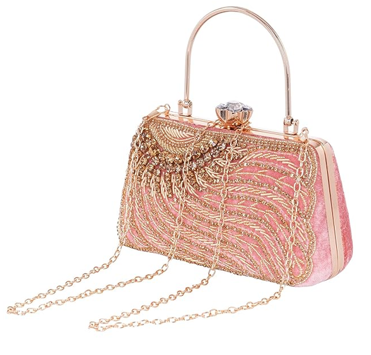 A.E Emboried Wedding Beautiful Pink Clutch |Fancy Ladies Purse |