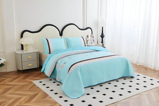 NESTLOOM 3 Pc Printed Bedcover With Bedsheet and Pillow Cover-T- Blue