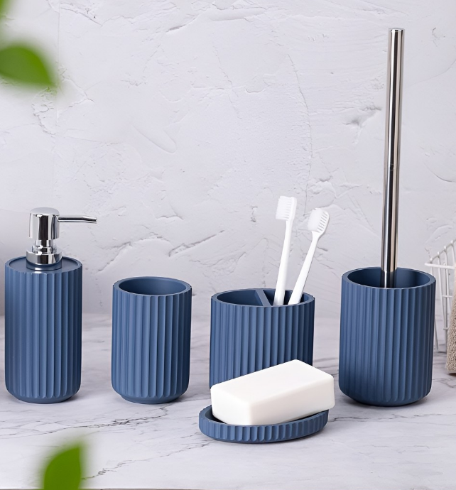 Blue 4 Pieces Textured Bath Accessories Set