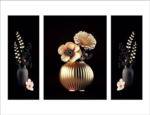 paintings Set of 3 Golden Vase Modern Art MDF UV Textured Painting 12