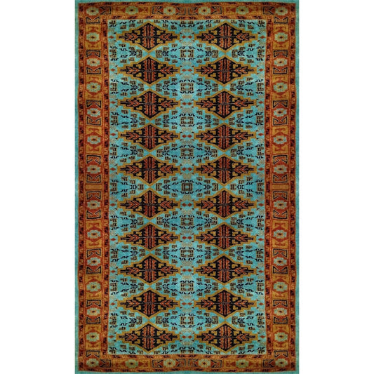 3×5 Ft Hand Knotted Tribal Wool Carpet Turquoise