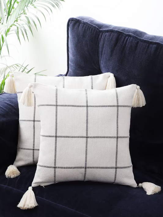 White check look self textured cotton cushion cover