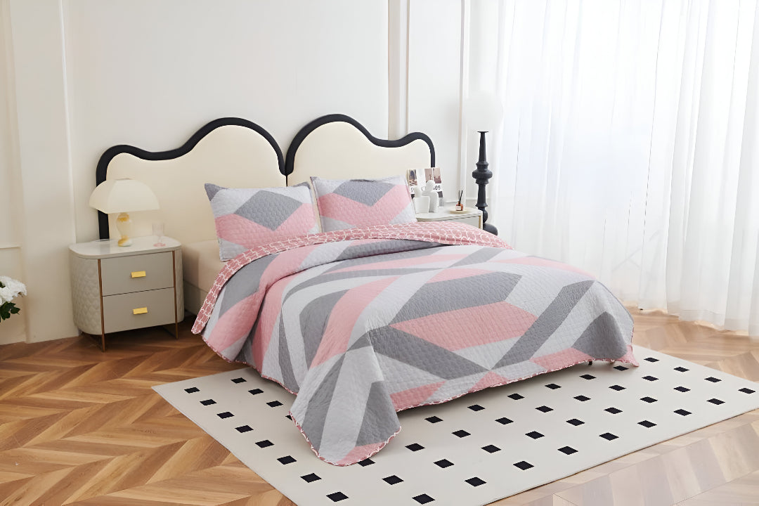 NESTLOOM 3 Pc Printed Bedcover With Bedsheet and Pillow Cover-Rose Fog