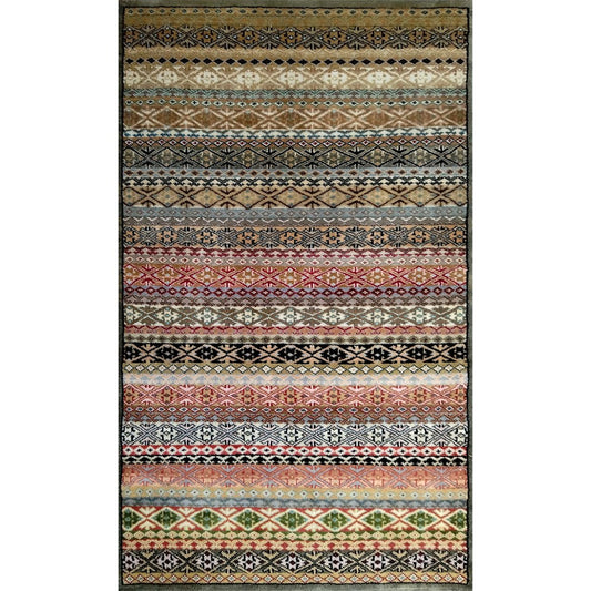 3×5 Feet Hand Knotted Zanjeera Wool Carpet Olive & Multi