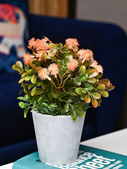 Orange & Green Artificial Flower with Pot