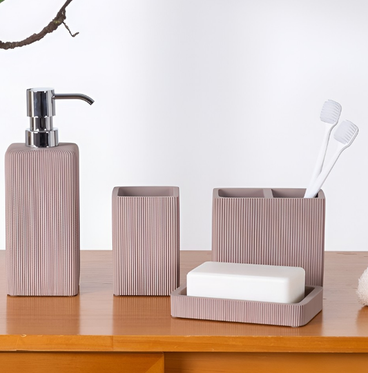 Pastel Brown 4 Pieces Textured Bath Accessories Set