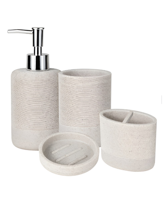 Khaki 4 Pieces Textured Resin Bath Accessories Set