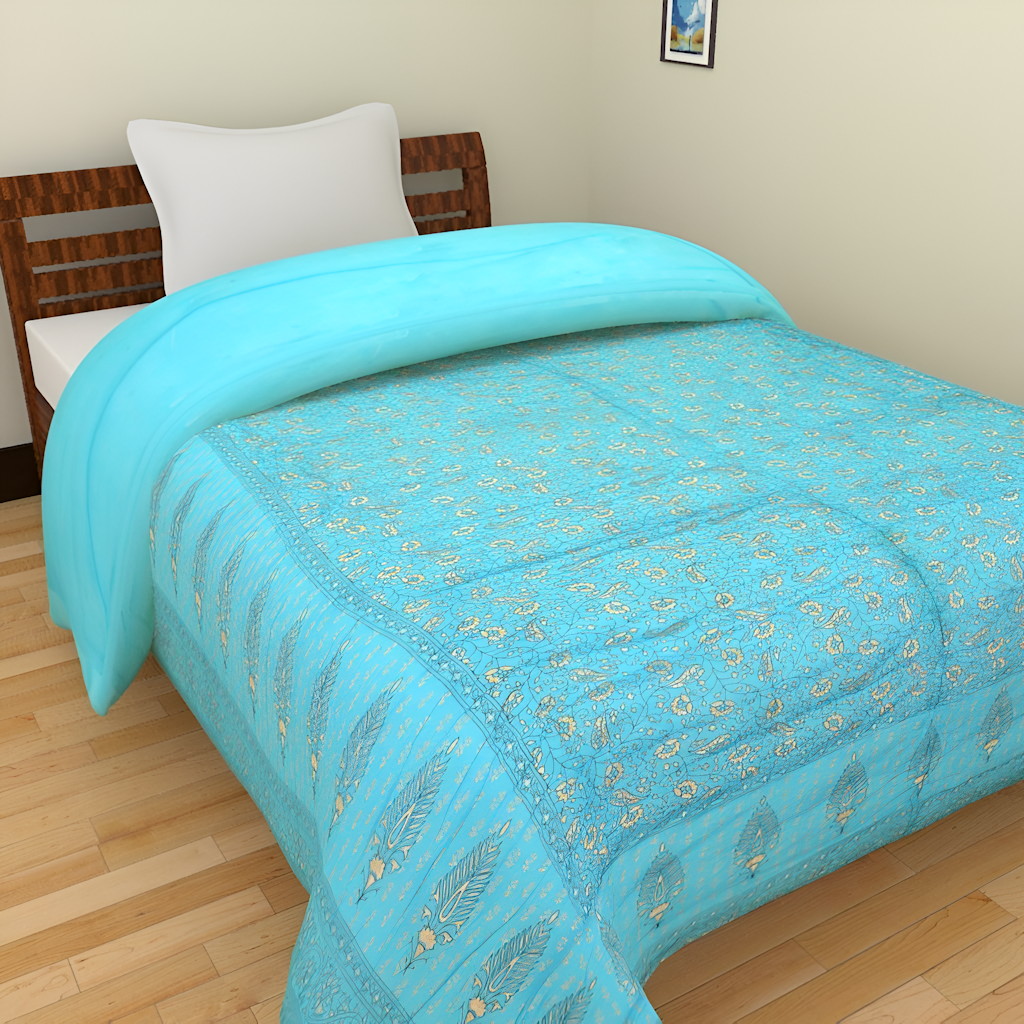 Beautiful Floral Print Blue Pure Soft Cotton Blanket Color 90X60 CM