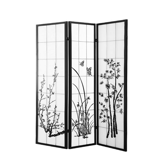 Levede 3 Panel Room Divider Privacy Screen Door Pine Wood Stand Fringe