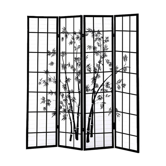 Levede 4 Panel Room Divider Screen Door Stand Privacy Fringe Wood Fold