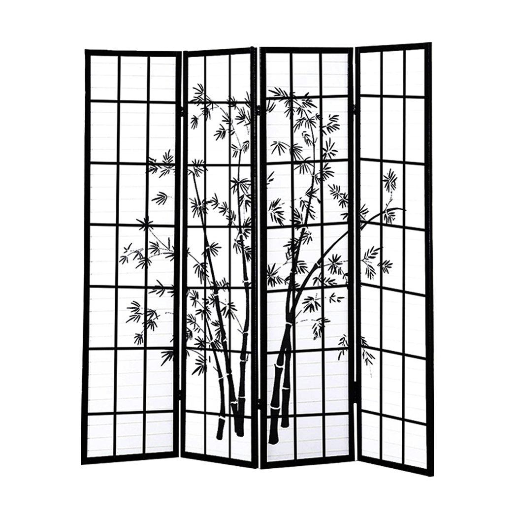 Levede 4 Panel Room Divider Screen Door Stand Privacy Fringe Wood Fold