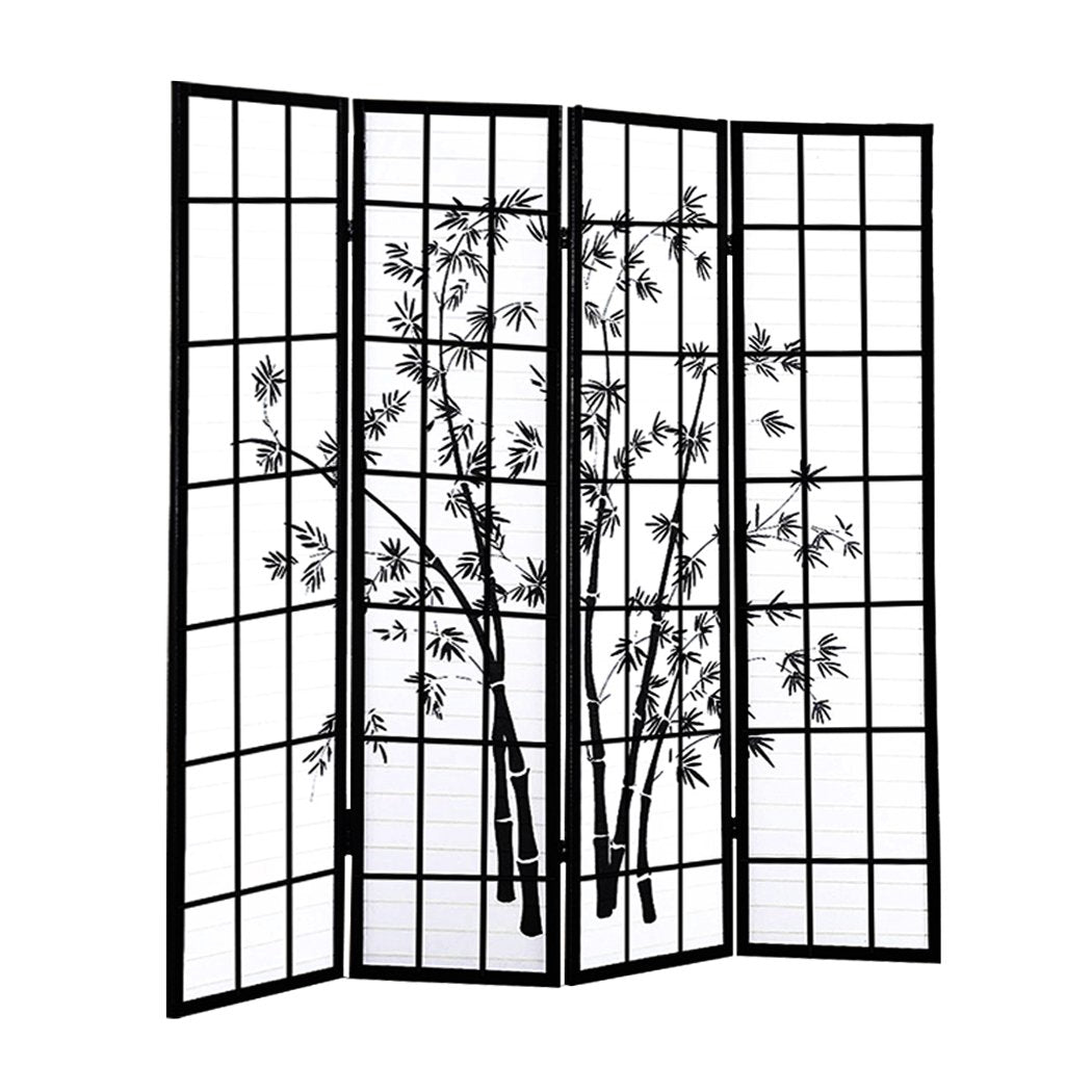 Levede 4 Panel Room Divider Screen Door Stand Privacy Fringe Wood Fold