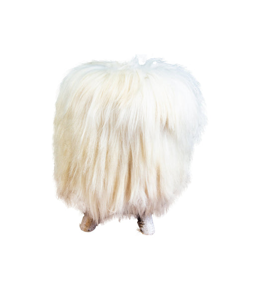 Birch Wood and Cream sheepskin ottoman