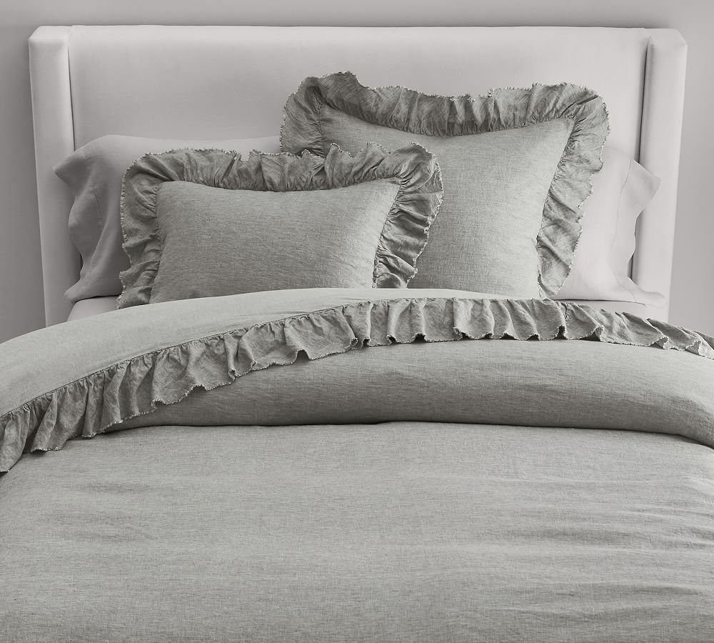 Light Grey - 100% Pure Linen | Linen Cotton Mix | 3 Piece Ruffle Duvet