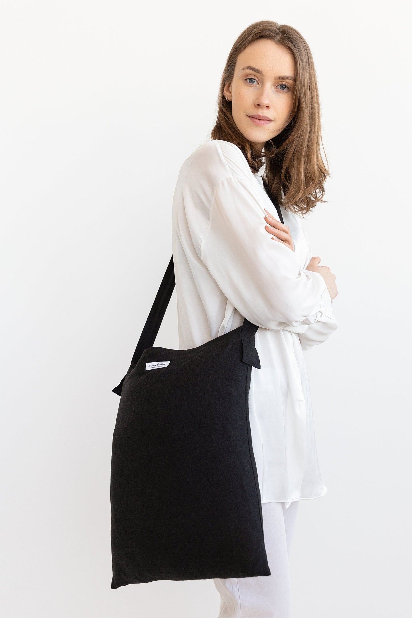 Black linen crossbody bag