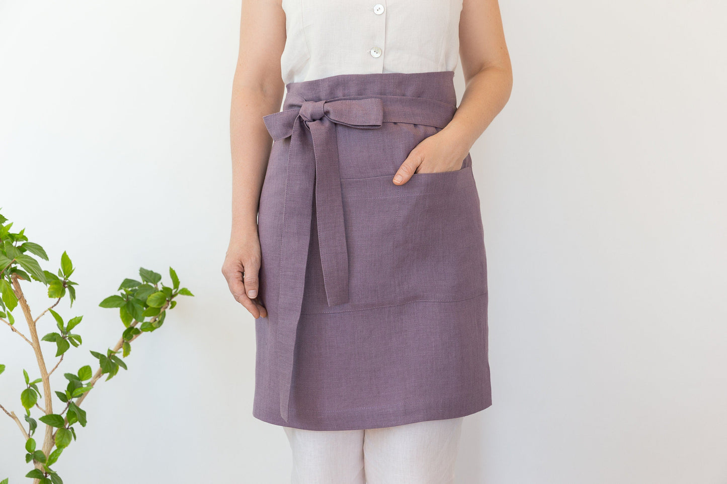 Pastel Plum linen waist apron