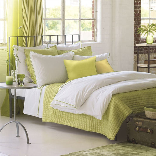 White with Lime Green Piping  - Pure Cotton, Pure Linen or Linen