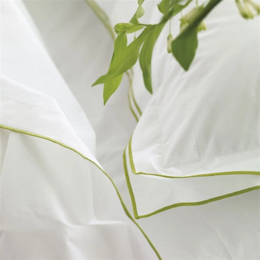 White with Lime Green Piping - Pure Cotton, Pure Linen or Linen