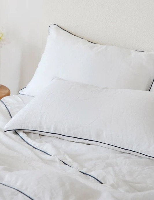 White with Navy Piping - 100% Pure Linen or Linen Cotton | 3 Piece