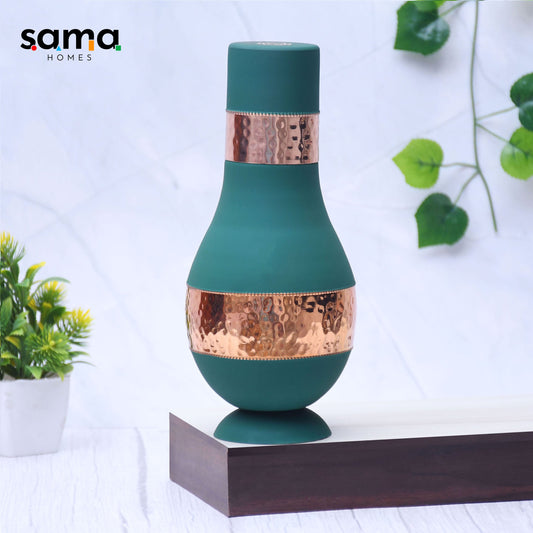 Pure Copper Silk Green Modern Surahi with Inbuilt Glass Capacity 1000