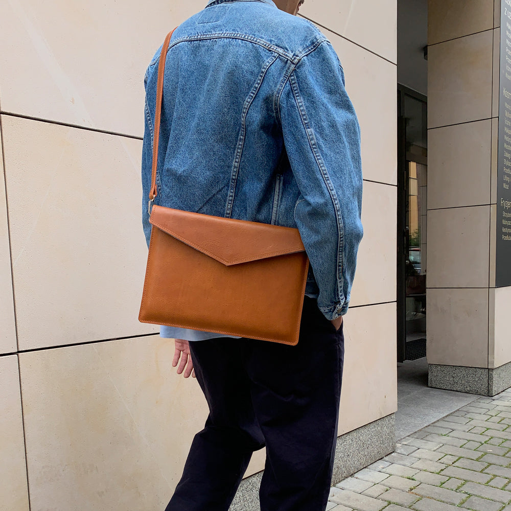 Leather Bag for MacBook with a pocket for iPad