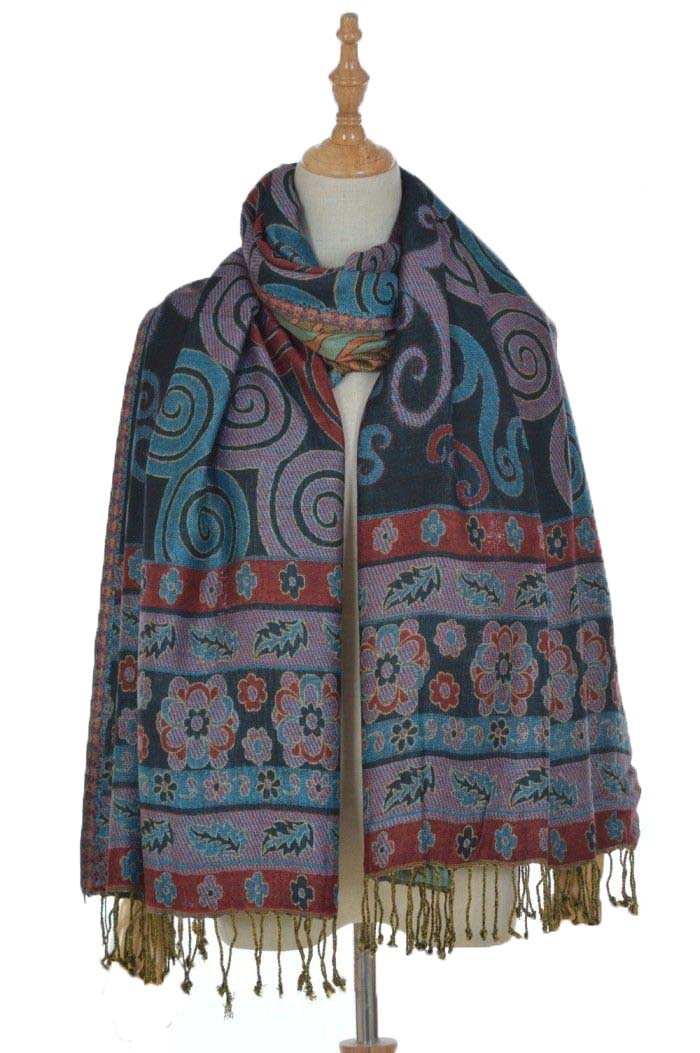 Multi-coloured Reversible Modal Jamawar Pashmina Scarf