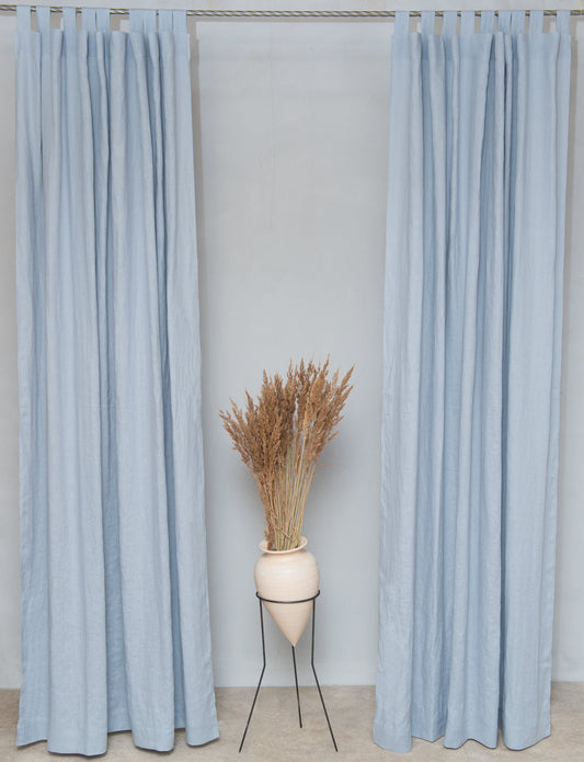 Ice Blue linen curtain with tabs