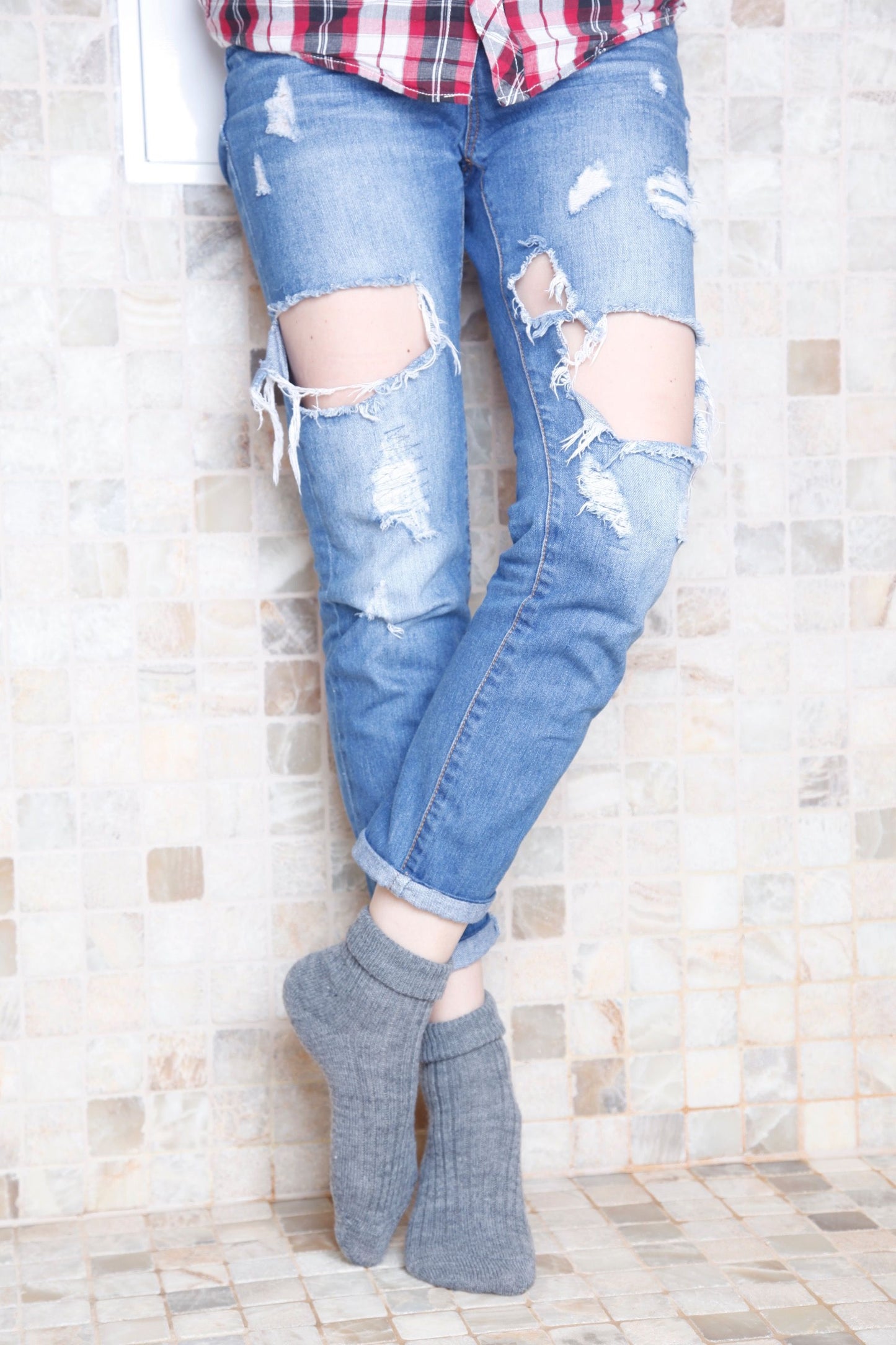 Alpaca wool blue socks for women ALPAKA