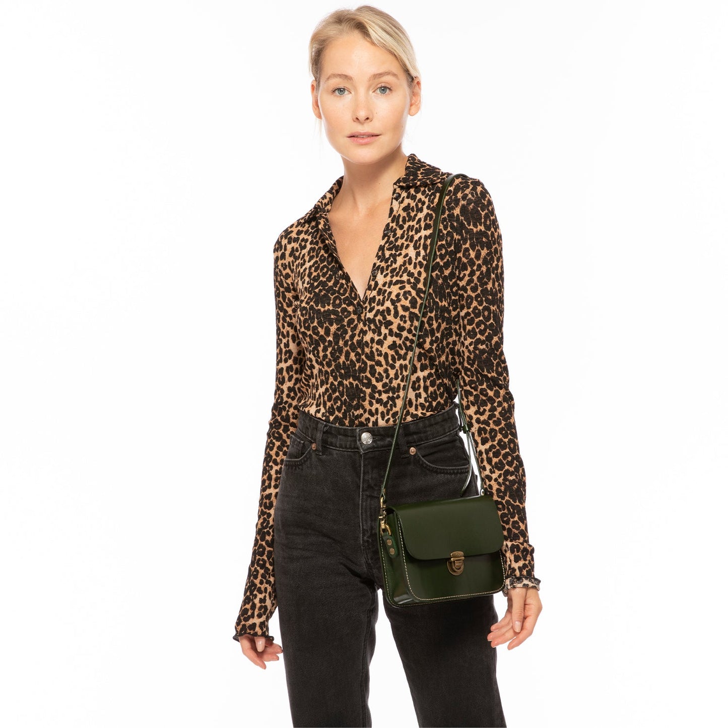 Nanah Dark Green Leather Crossbody Bag