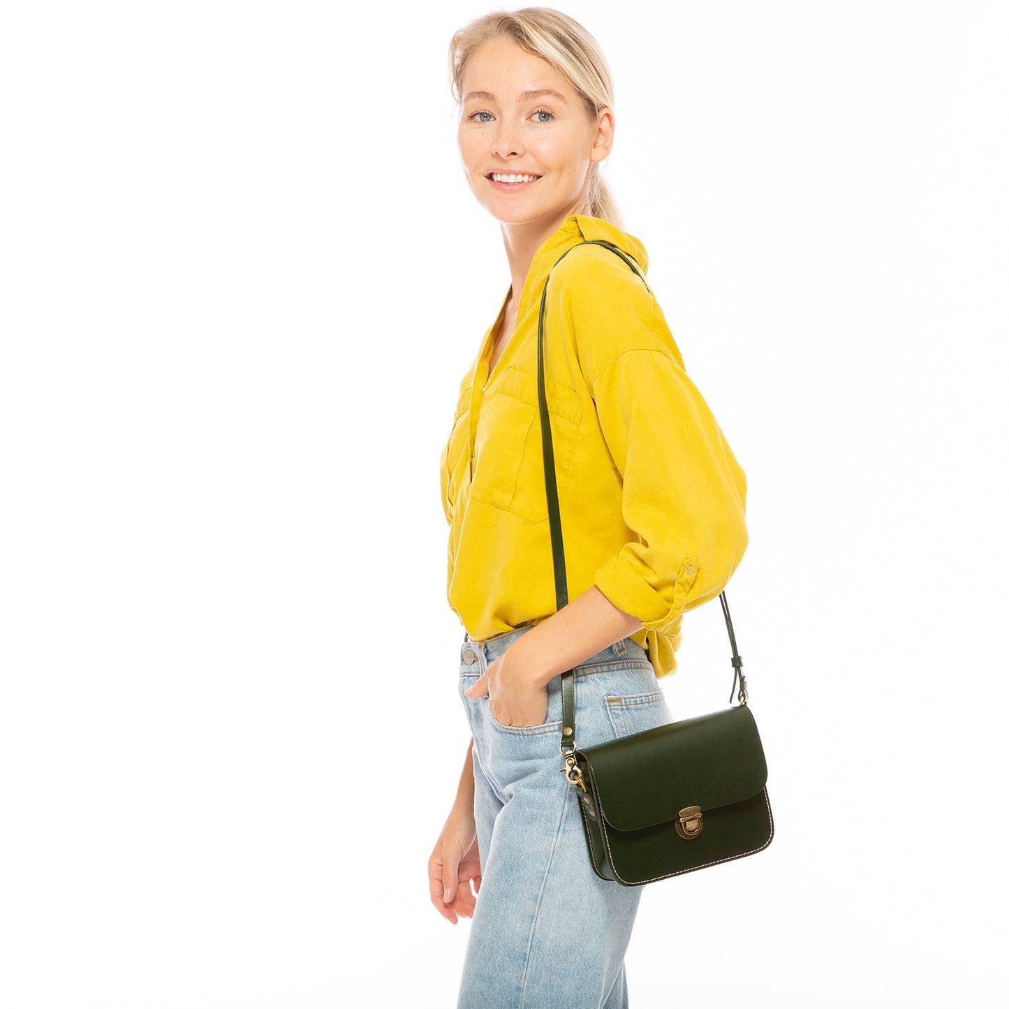 Nanah Dark Green Leather Crossbody Bag