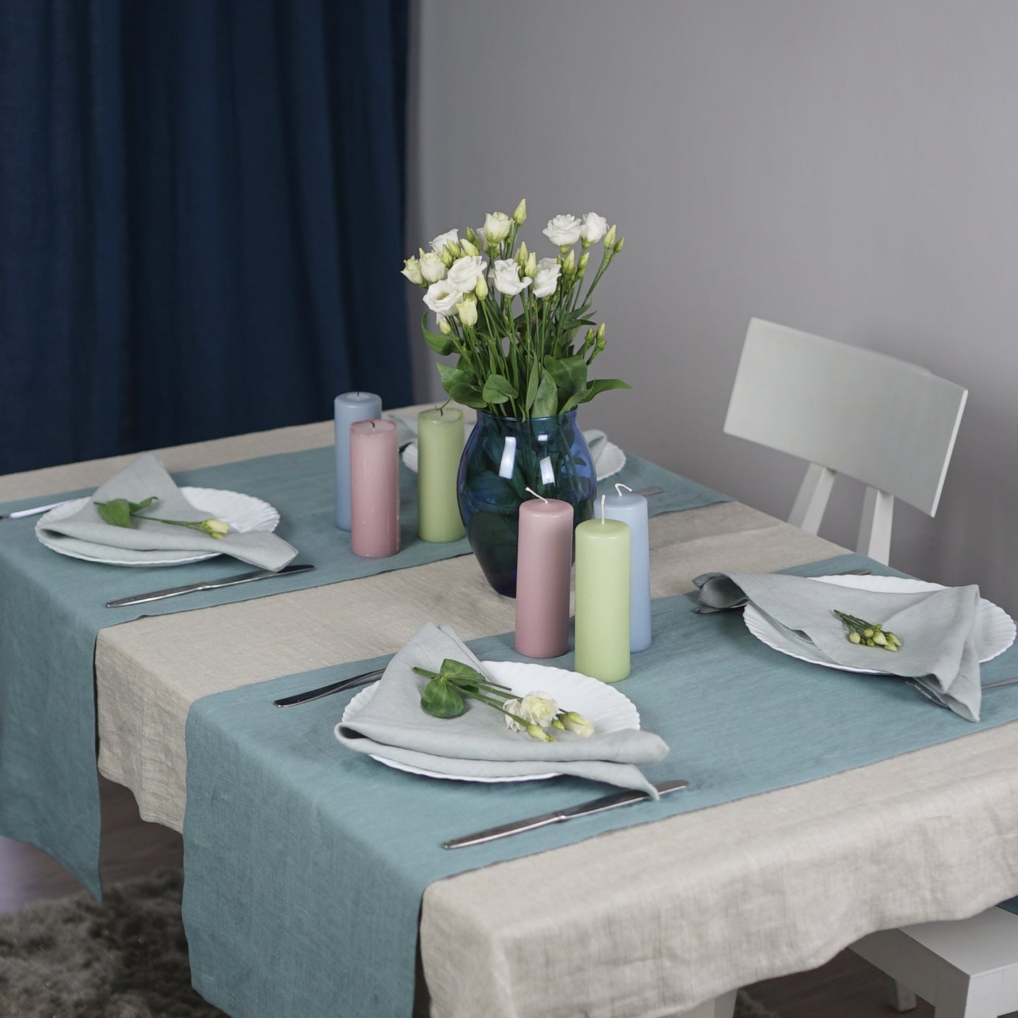 Greyish Mint linen table runner