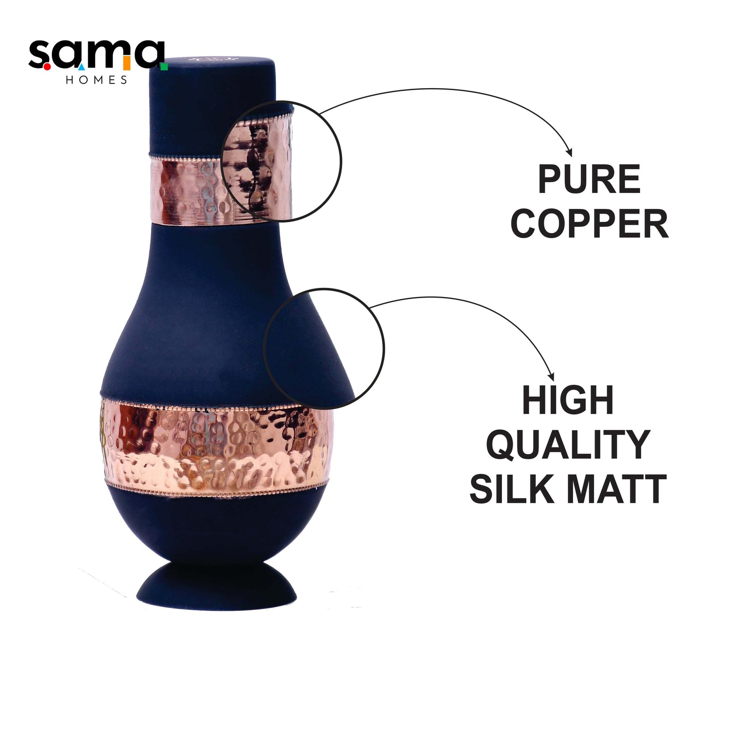 Pure Copper Silk Black Modern Surahi with Inbuilt Glass Capacity 1000