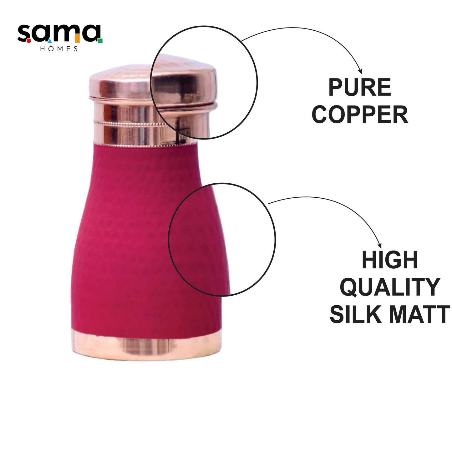 Pure Copper Silk Red Cherry Bedside Jar with Inbuilt Glass Capacity